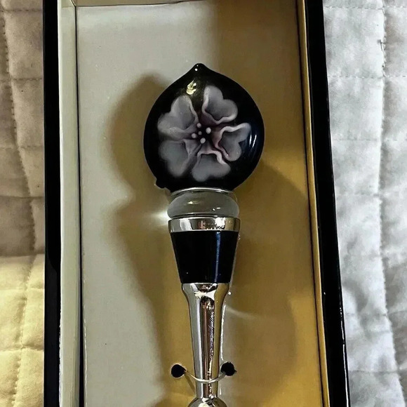 Wine Stopper Purple Flower Art Glass Wine Stopper In Box Bottle‎ Stopper Cork - Picture 9 of 9